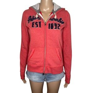 Vintage Y2K Abercrombie & Fitch Orange Blue Zip Up Long Sleeve Hooded Sweatshirt